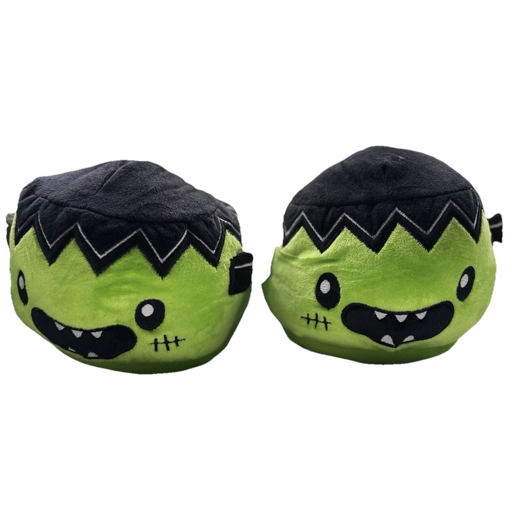 Frankenstein Slippers One Size Green Black Halloween Plush Novelty NEVER WORN